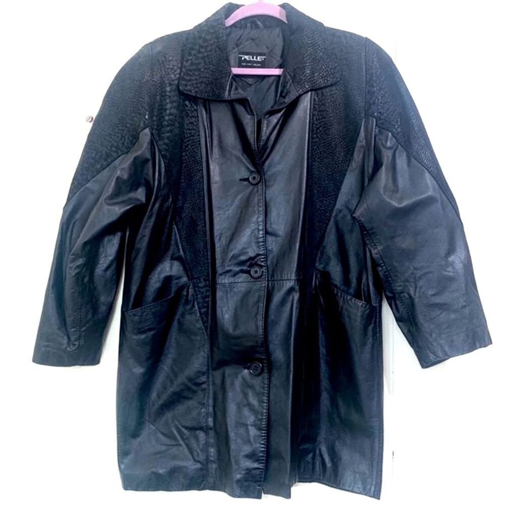 VINTAGE PELLE NEW YORK Milano Black 100% Genuine Leather Jacket Size Medium 80s